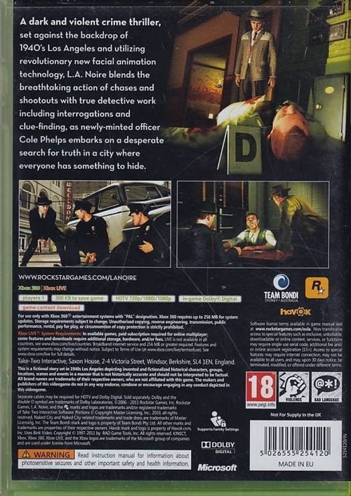 LA Noire - XBOX 360 (B Grade) (Genbrug)